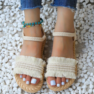 Women’s Hemp Rope Grass Woven Bow Slippers