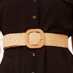 Women’s Straw Woven Round Buckle Fashion Casual Decoration Versatile Belt