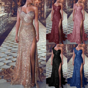 Women’s Clothing One-shoulder Sleeveless Bronzing Split Dress
