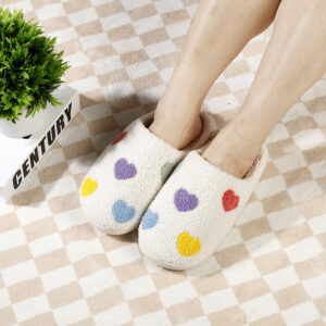 New Home Colorful Small Heart Warm Winter Cotton Slippers Men And Women Thick Bottom Non-slip
