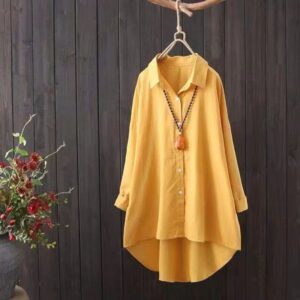 Women’s Mid-length Loose Long Sleeve Cotton Shirt