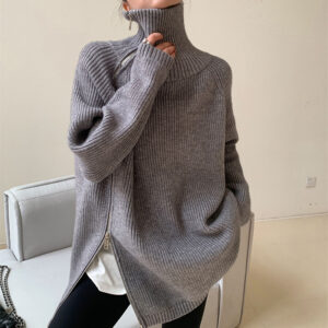 Women’s Asymmetric Turtleneck Zipper Sweater