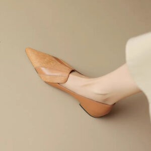 Women’s Fashion Simple Soft Leather Stitching Pointed Toe Low-cut Shoes