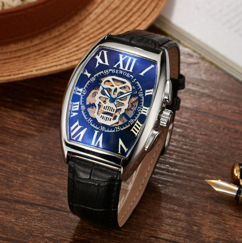 Wine Barrel Square Hollow Transparent Bottom Men’s Mechanical Watch