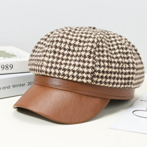 Octagonal Cap Women’s Retro Chain Plaid Woolen Soft Top Beret