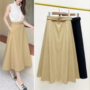 Women’s Mid-length Skirt High Waist Tight Waist A- Line Large Hem Umbrella Skirt