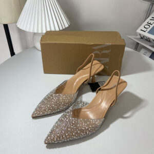 Women’s Fashion Pointed Stiletto Heel Decorated Pearls Back Strap Sandals