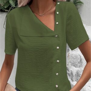 Women’s Retro Commuter Cotton And Linen Short Sleeve Shirt