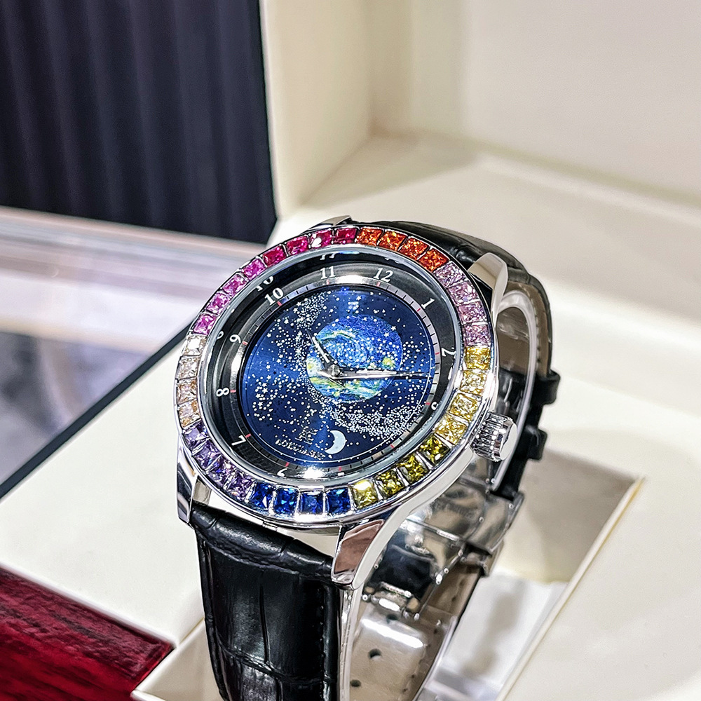 Ogulas Starry Sky Colorful Crystals Automatic Mechanical Watch Men’s Waterproof Luminous Personality