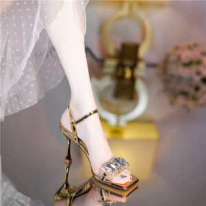 Women’s Rhinestone Strap Square Head Fairy Style Open Toe High Heels