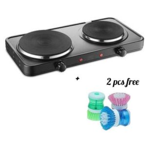 Electric Hot Plate – Double Burner + 2 Free Dishwasher Brushes
