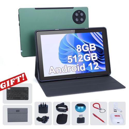 C Idea 10″ Android 12 Tablet for Adults, 8GB RAM + 512GB Storage, SIM-enabled with Keyboard (Green)