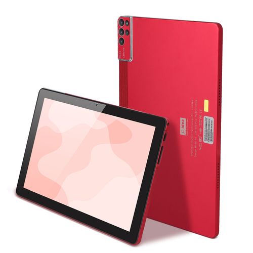 C Idea 10-Inch Android Tablet: IPS Screen, 256GB Storage, Dual Cameras, 6000mAh Battery, SIM Support, Model CM7000 Plus in Red.
