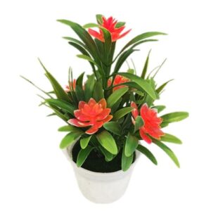 Orange Artificial Lotus Flower Potted Bonsai Plant
